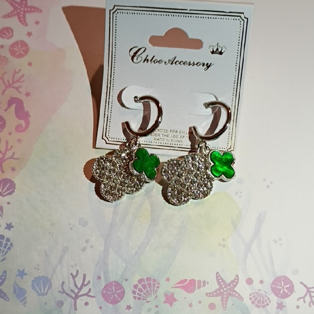Chloe's Silver and Green 🍀 Clover Earrings
